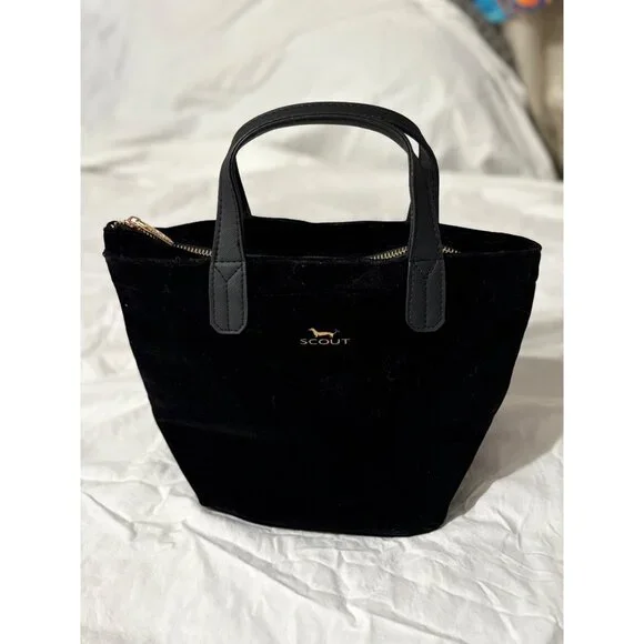 Scout Velvet Black Mini Tote With Dual Handles & Gold Quilted Interior Zip Close - Picture 14 of 15